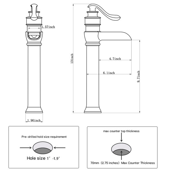 DFI Commercial Vessel Sink Bathroom Faucet with Drain Assembly